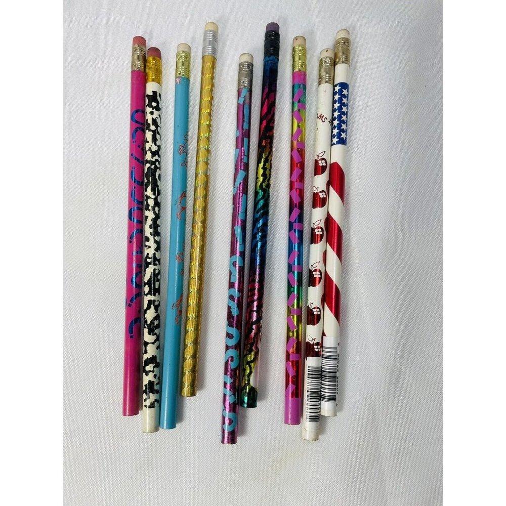 Wooden Pencil Lot Of 9 Unsharpened Collection Random Vintage Variety Of Colors